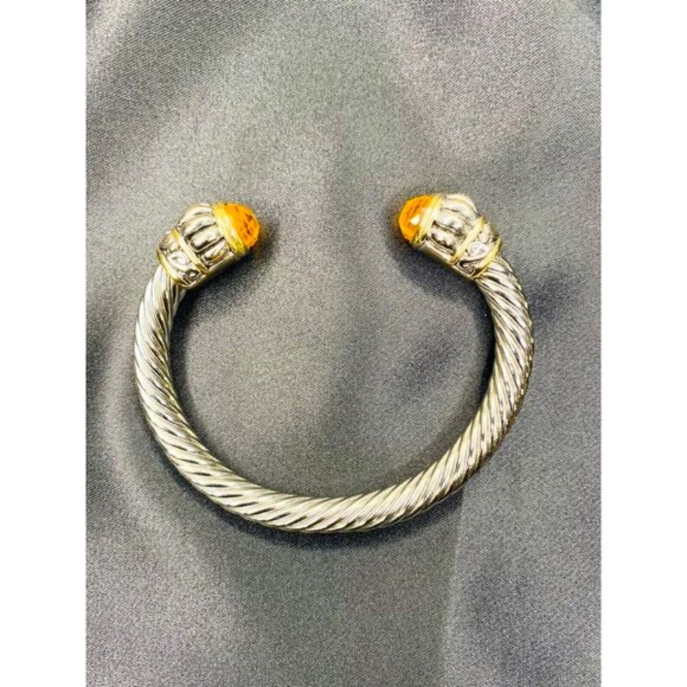 Twisted Cable Cuff Bracelet Silver Tone With Cabochon Ends NWOT - Picture 7 of 11